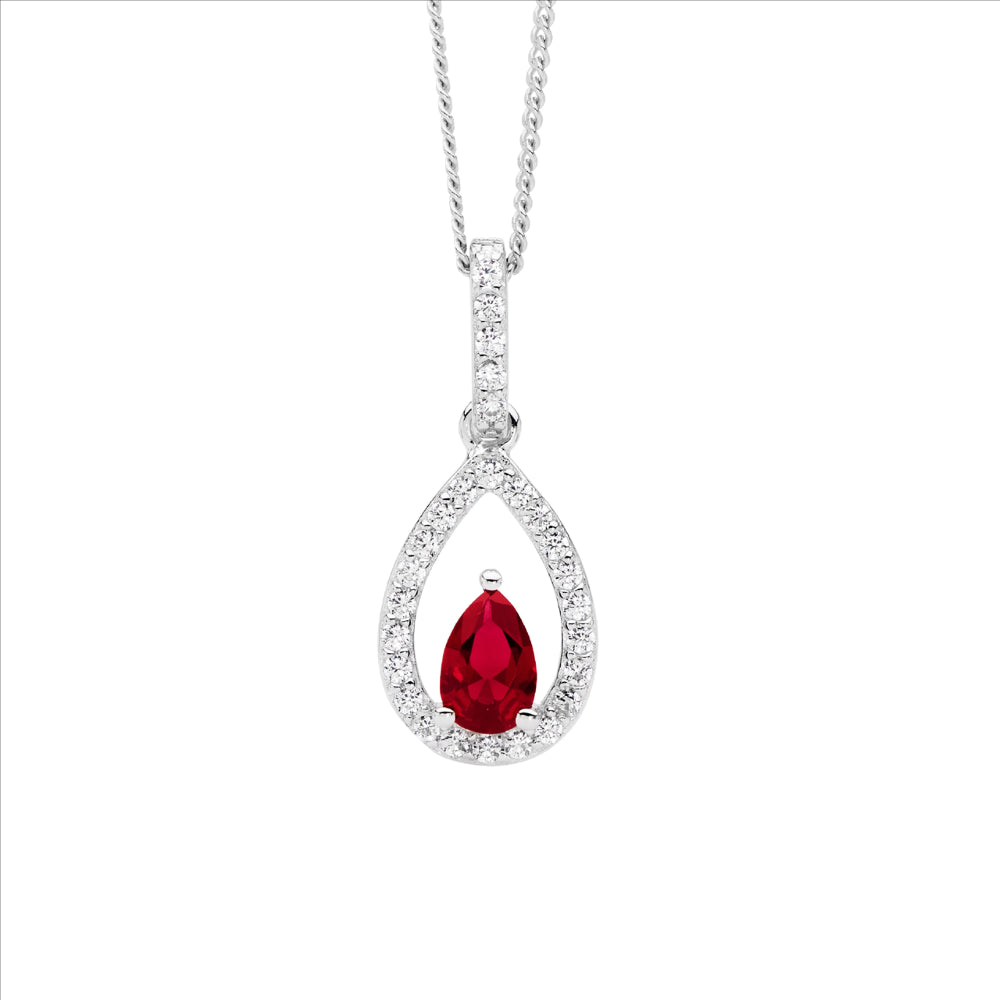 Red Cubic Zirconia Princess Cut Pendant with Chain