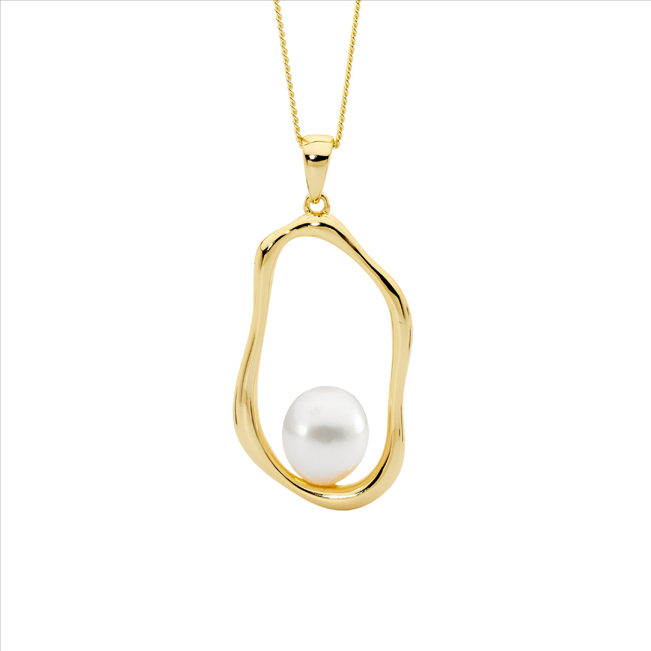 Sterling Silver Open Oval Pendant with Freshwater Pearl and Gold Plating