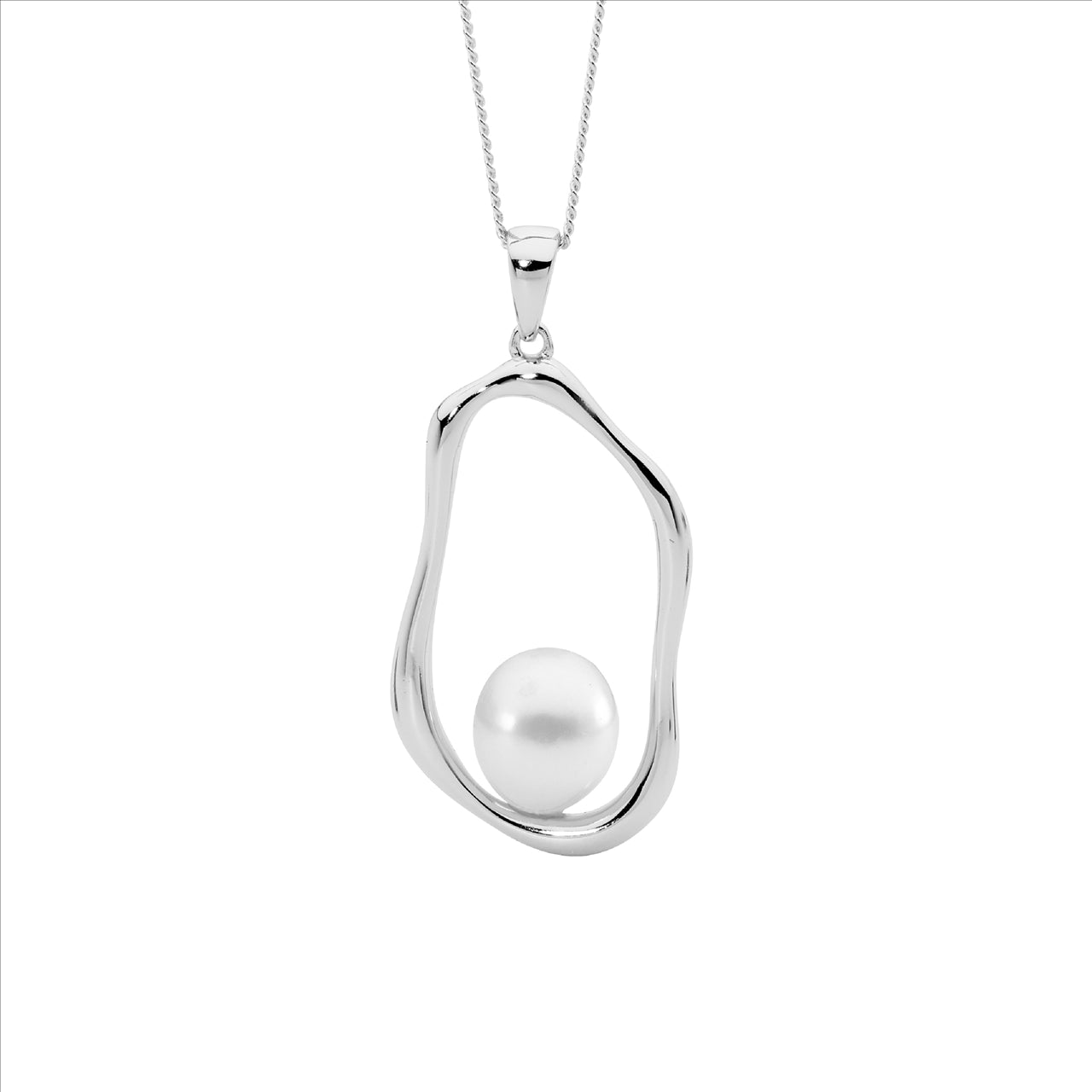 Sterling Silver Open Oval Pendant with Freshwater Pearl