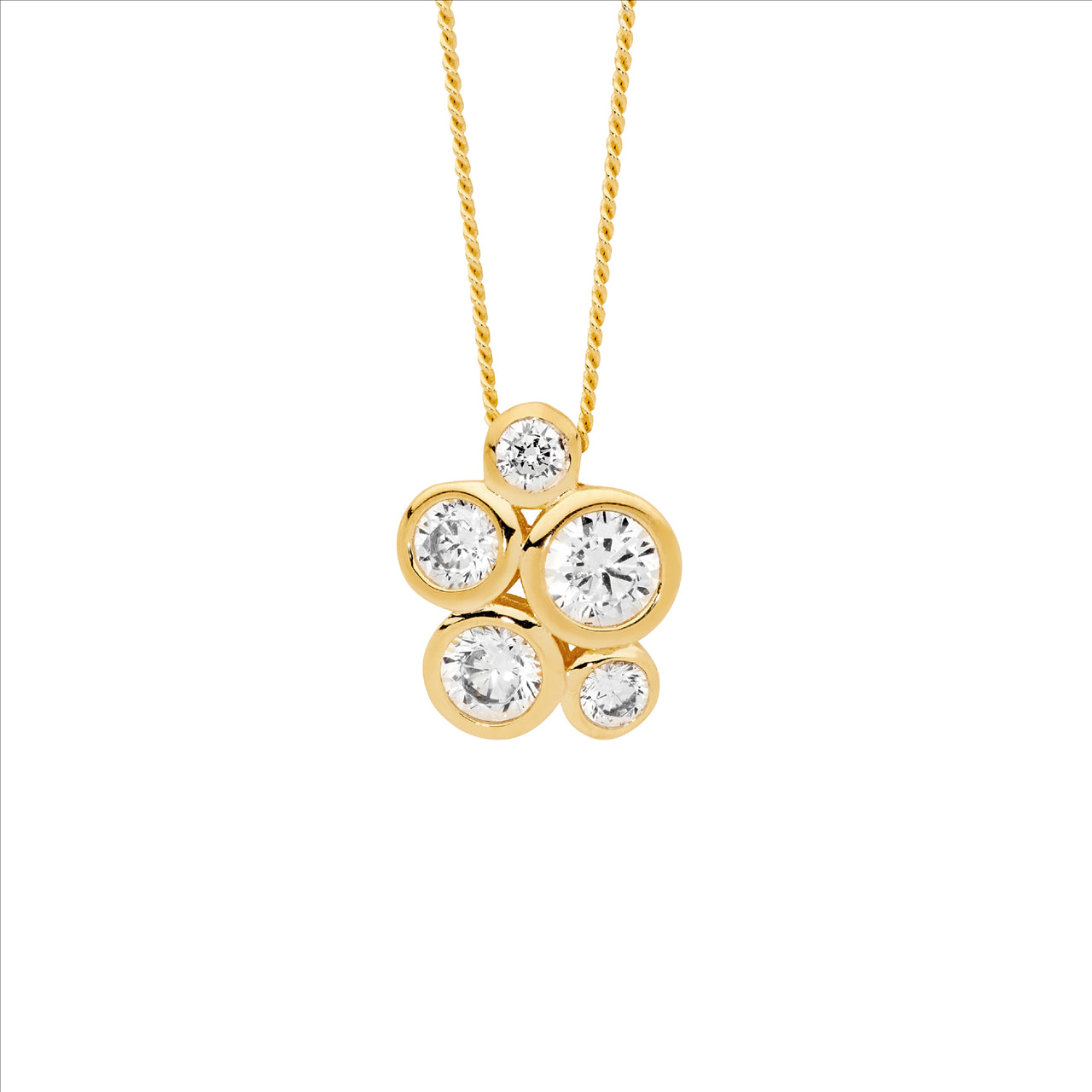 Sterling Silver Bezel Set White Cubic Zirconia Cluster Pendant with Gold Plating