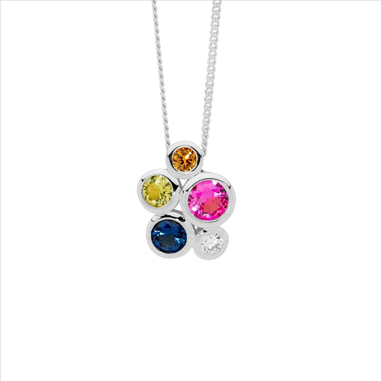 Sterling Silver Bezel Set Multi-Color Cubic Zirconia Cluster Pendant