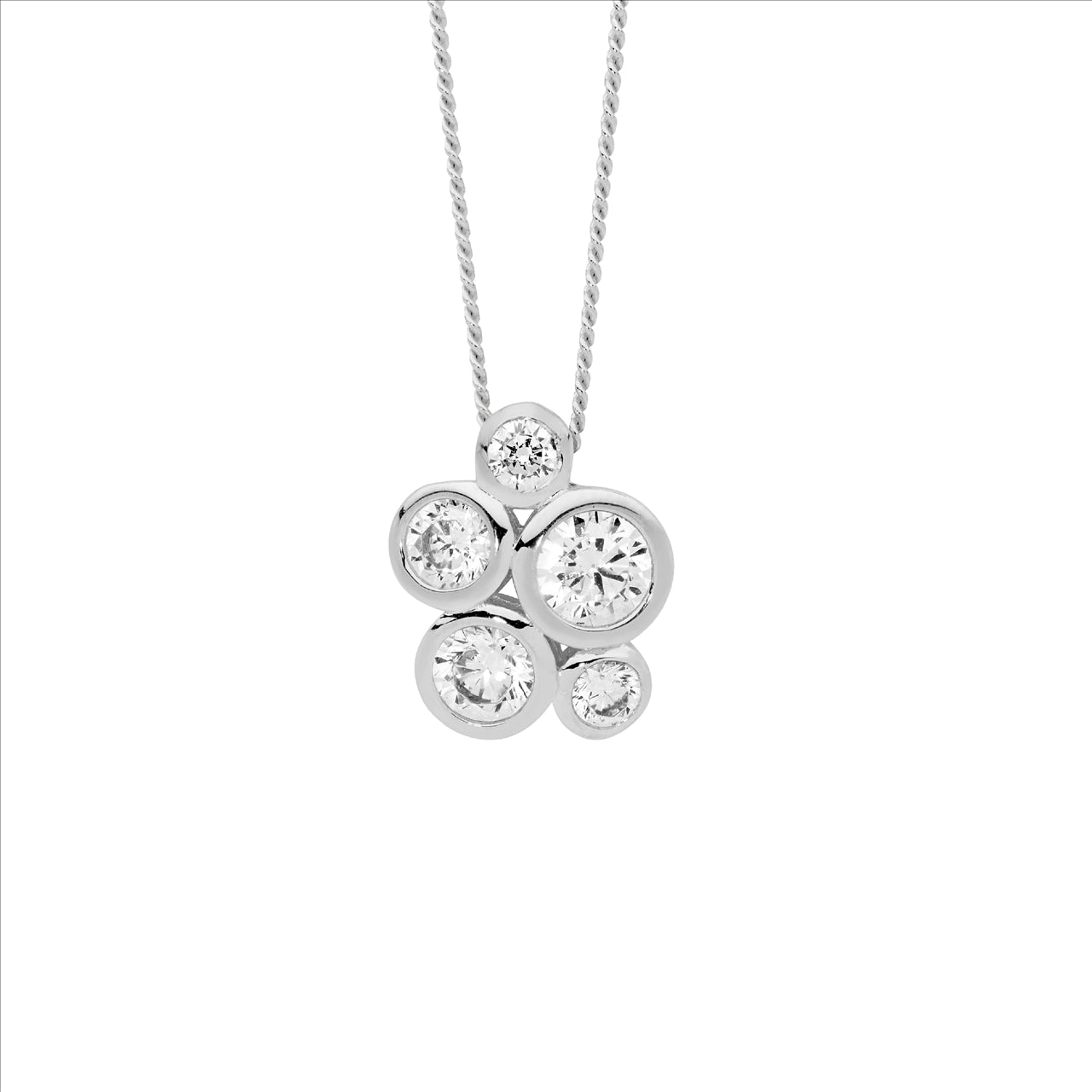 Sterling Silver Bezel Set White Cubic Zirconia Cluster Pendant
