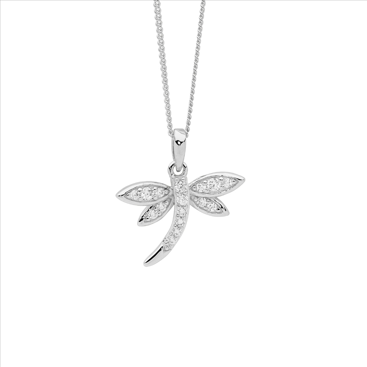 Sterling Silver Dragonfly Pendant with White Cubic Zirconia