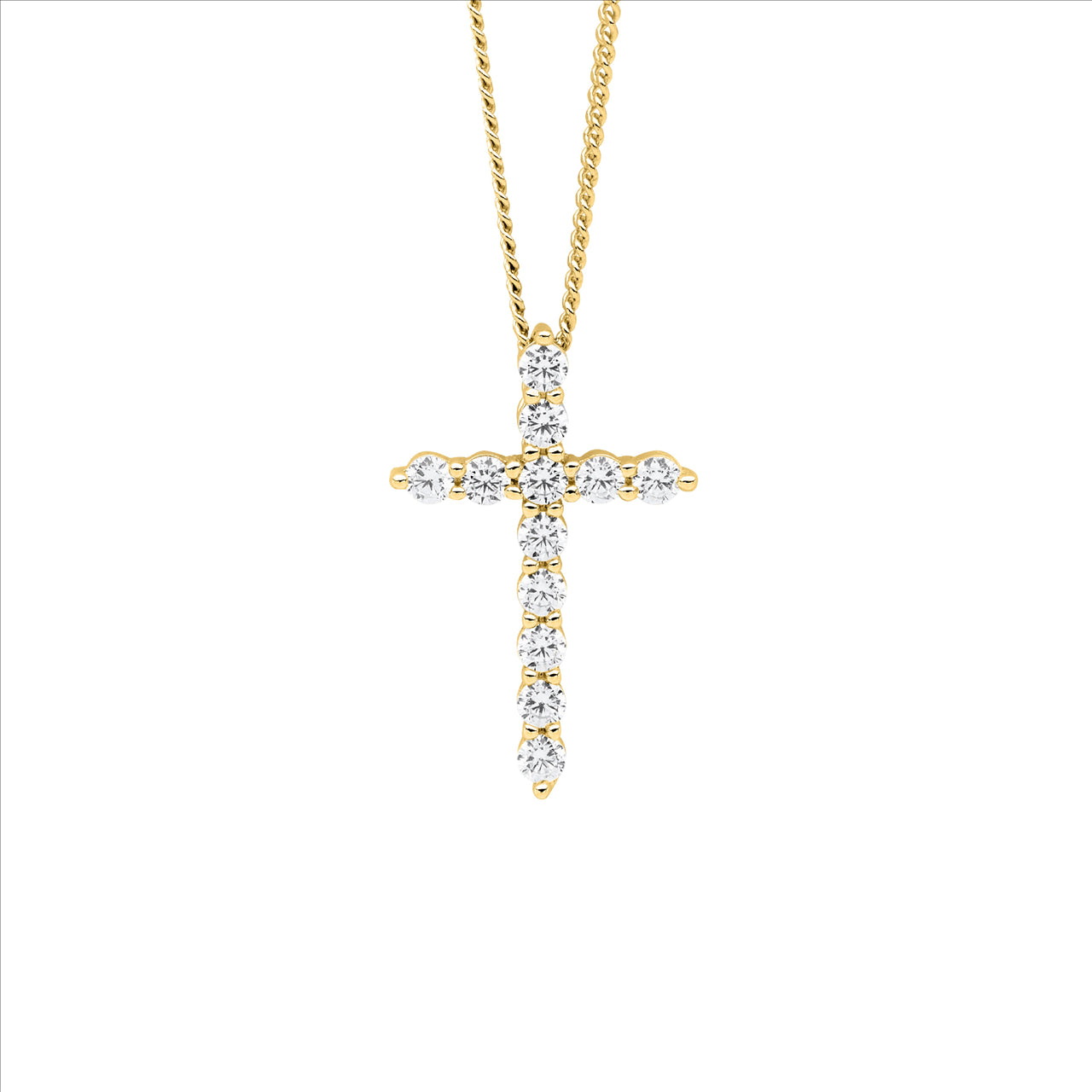 Sterling Silver 19mm White CZ Cross Slider Pendant with Gold Plating