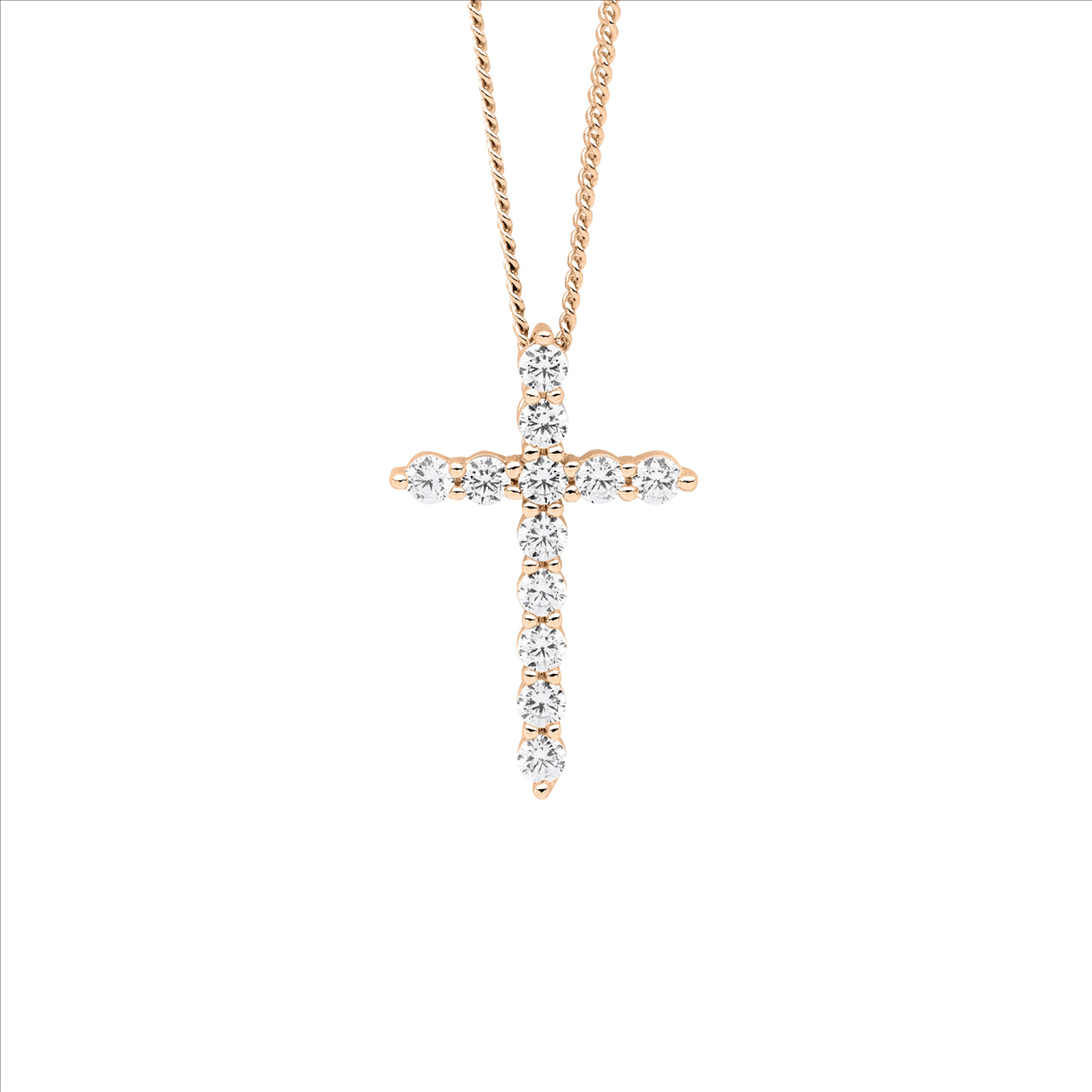 Sterling Silver 19mm White CZ Cross Slider Pendant with Rose Gold Plating