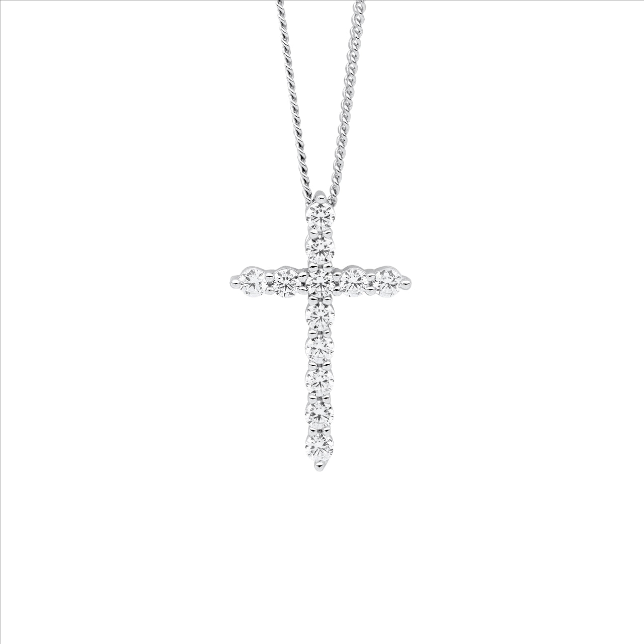 Sterling Silver 19mm White CZ Cross Slider Pendant