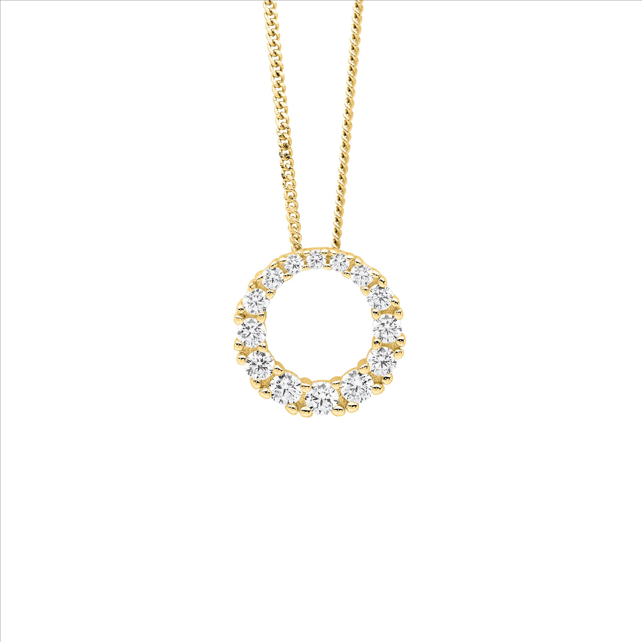 Sterling Silver 13mm Gradual White CZ Circle Pendant with Gold Plating