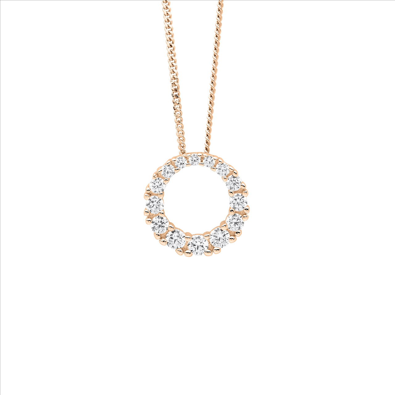 Sterling Silver 13mm Gradual White CZ Circle Pendant with Rose Gold Plating