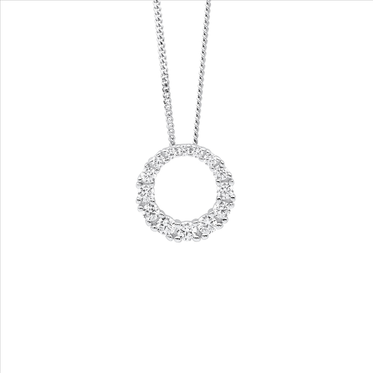 Sterling Silver 13mm Gradual White CZ Circle Pendant