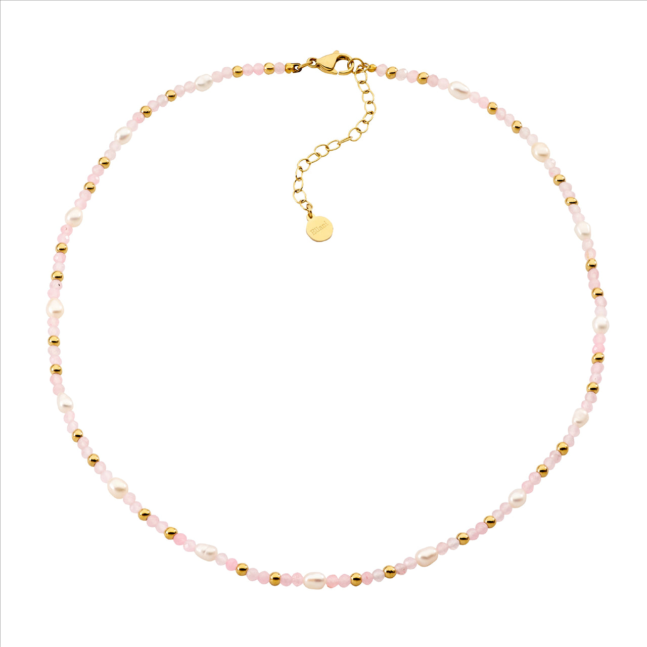 Rose Quartz & Freshwater Pearl Necklace – Gold IP Plated Stainless Steel (40cm)