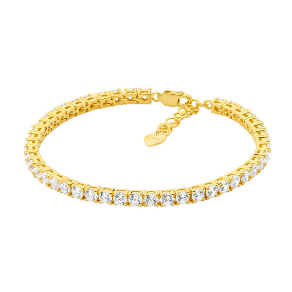 Stainless Steel 3.5mm White CZ Tennis Bracelet with Gold Plating and Extension Chain