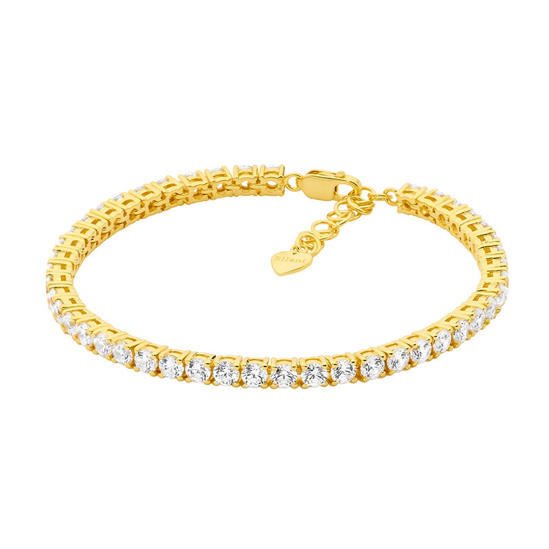 Stainless Steel 3.5mm White CZ Tennis Bracelet with Gold Plating and Extension Chain