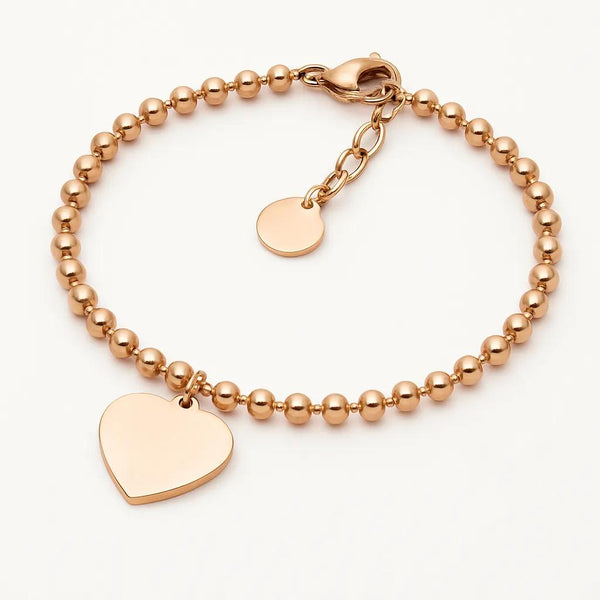 Ellani Gold‑Plated Stainless Steel 18 cm Ball Bracelet with Heart Charm
