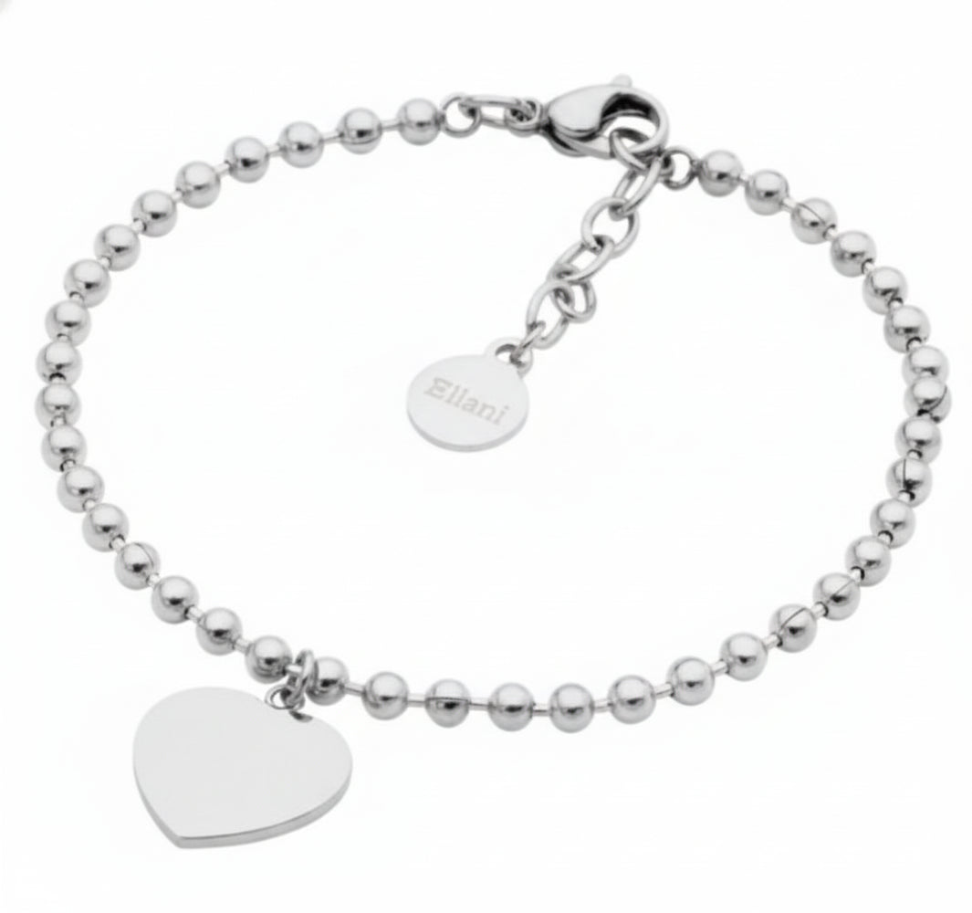Stainless Steel 18cm Ball Bracelet with Heart Charm