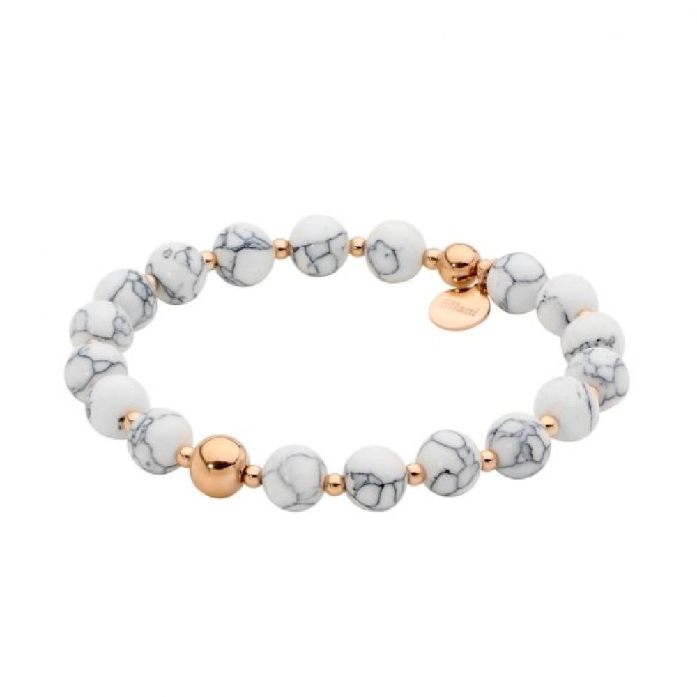 Stainless Steel Rose Gold Plated and Howlite Ball Stretch Bracelet