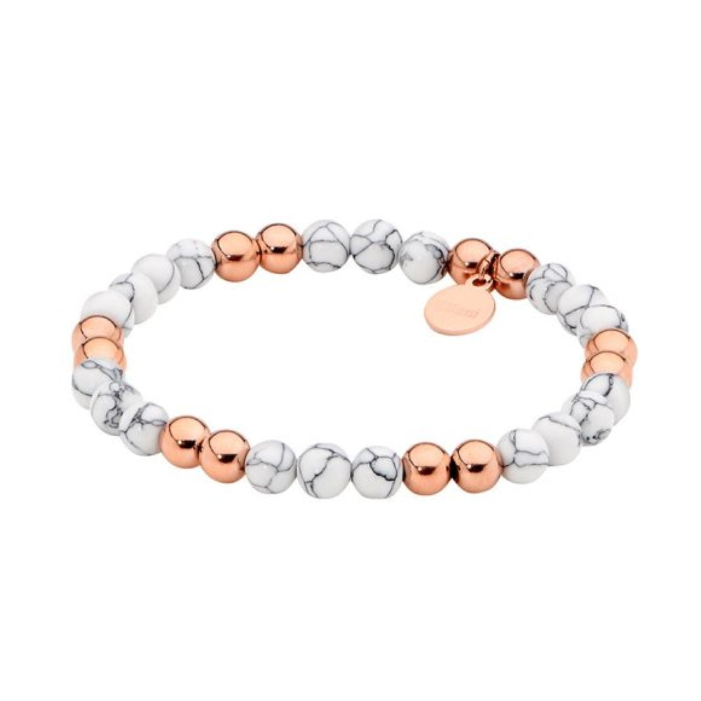 Stainless Steel Rose Gold Plated Howlite Ball Stretch Bracelet