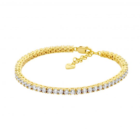 Ellani Stainless Steel Gold-Plated 3mm White CZ Tennis Bracelet with Extension Chain