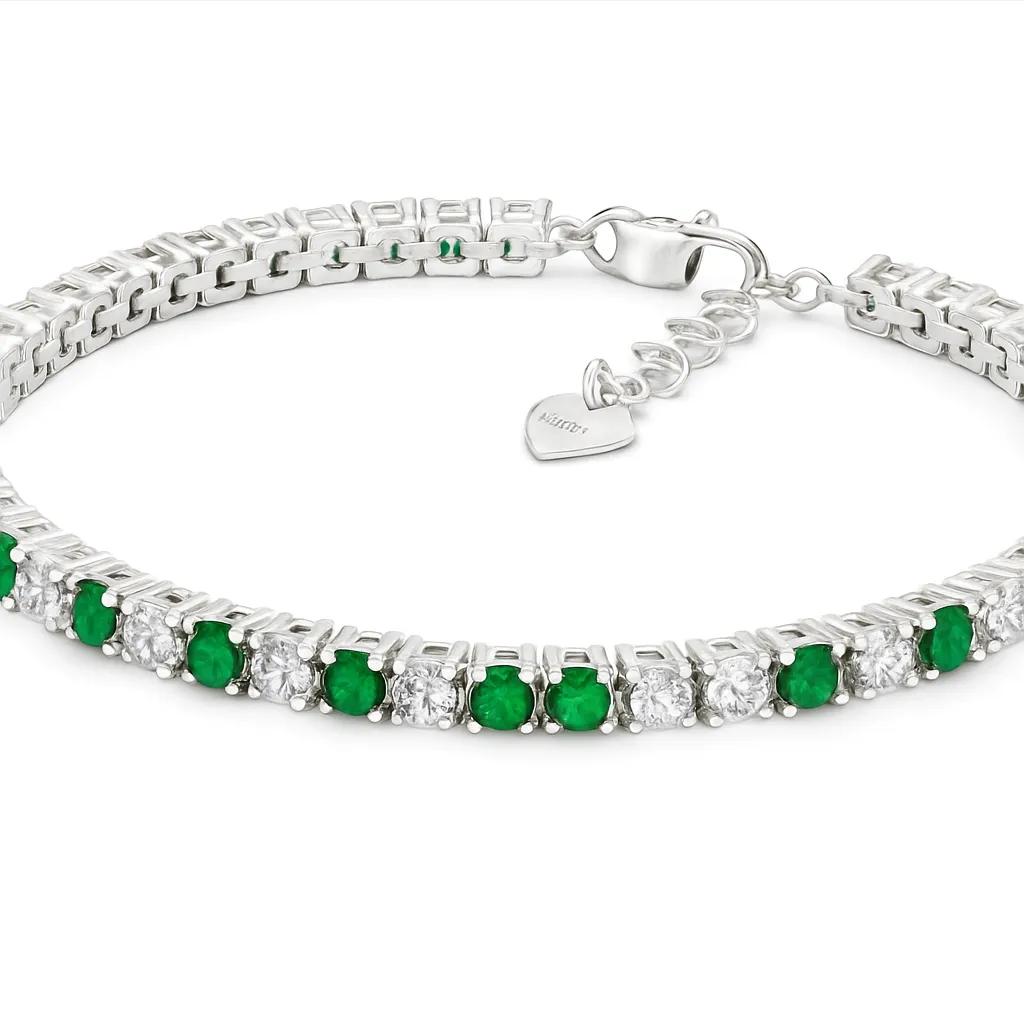 Green and White Cubic Zirconia Tennis Bracelet