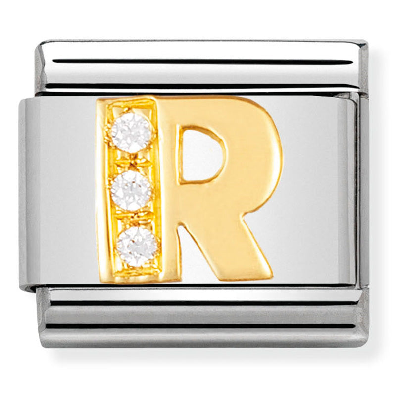 Gold and Cubic Zirconia Letter "R" Link