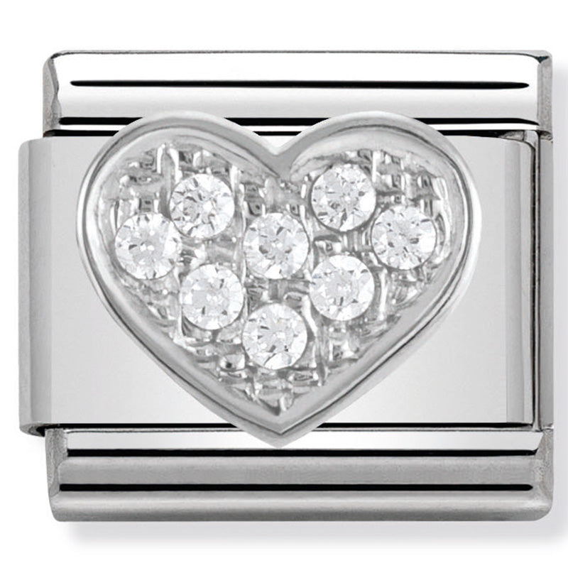 Silver Heart with Cubic Zirconia Link