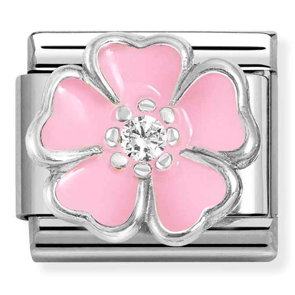 Silver "Pink Flower" Link