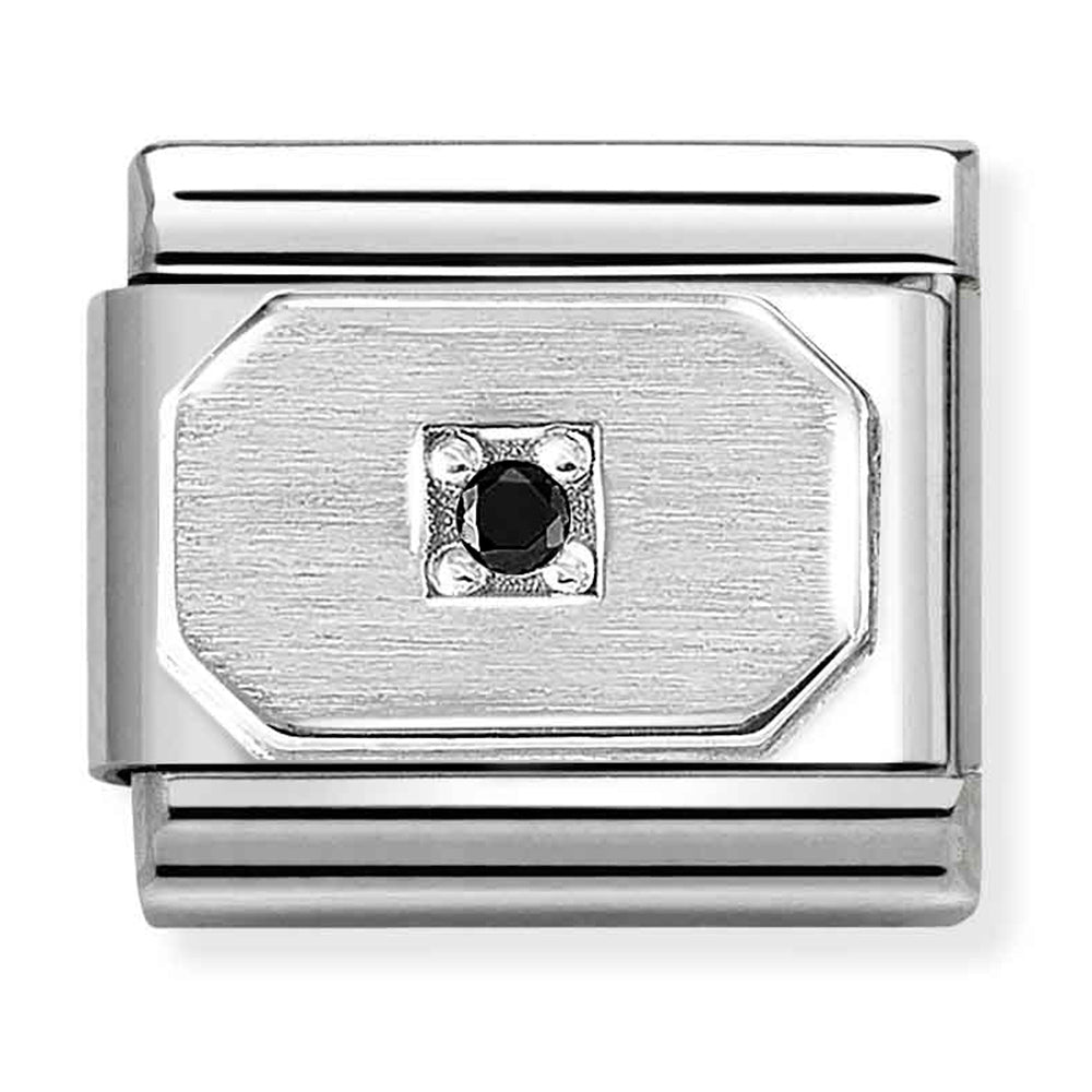 Silver Rectangle with Black Cubic Zirconia