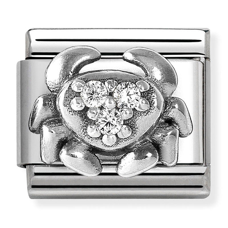 Silver "Cancer Zodiac" Link with Cubic Zirconia