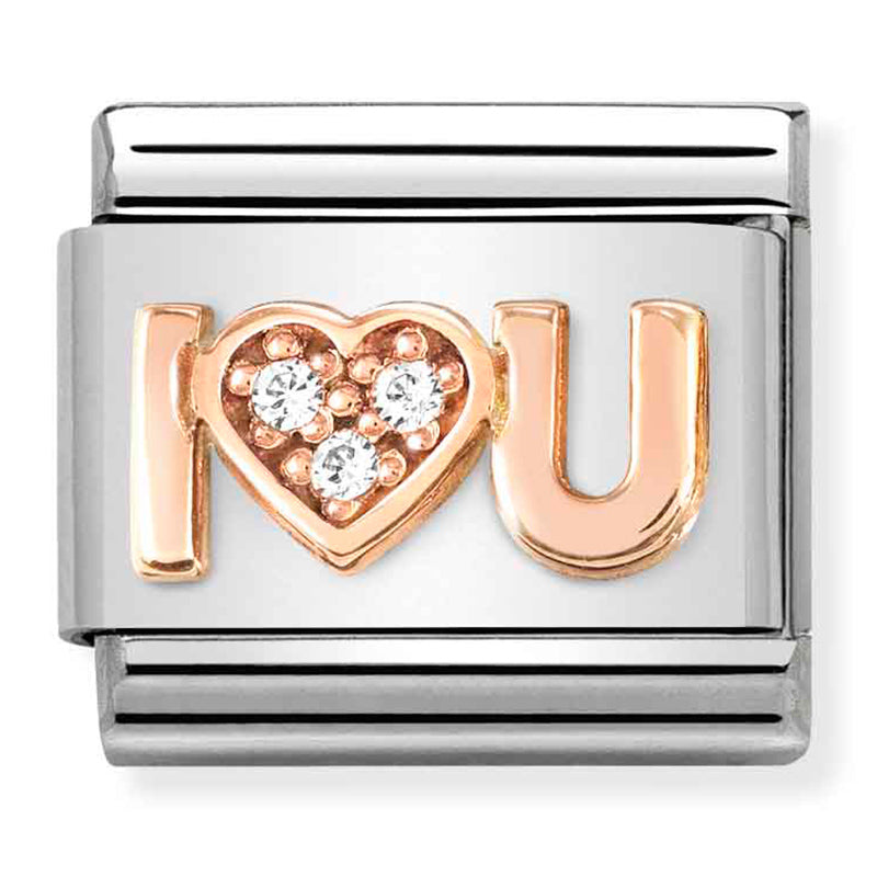 Rose Gold 'I Heart You' Link with Cubic Zirconia
