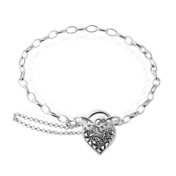 Sterling Silver Belcher Filigree Padlock Bracelet
