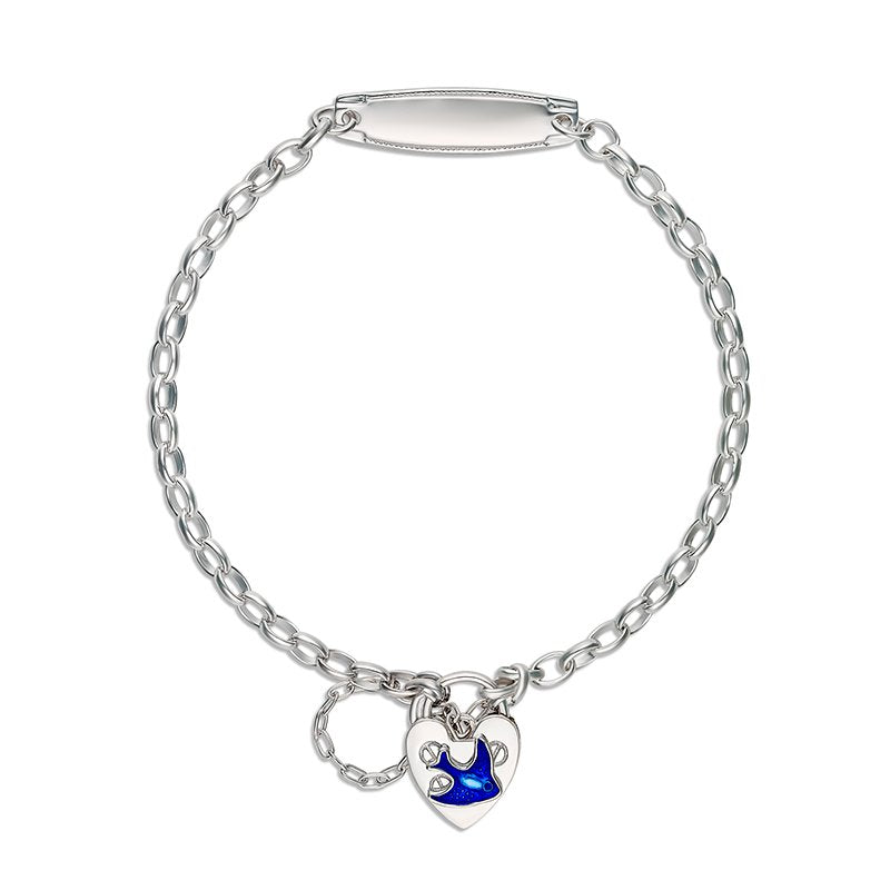 Sterling Silver Baby ID Bracelet – 16.5cm with Blue Bird Padlock