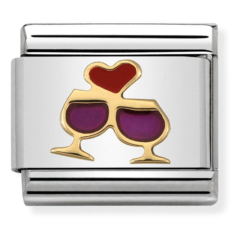 Silver with Wine Glasses and Heart Link