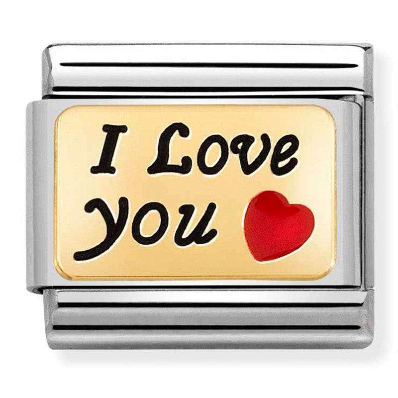 Silver and Gold "I Love You" and Red Heart Link