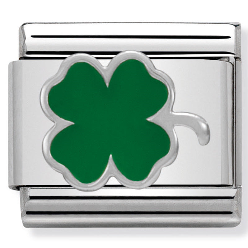 Silver with Green Clover Link