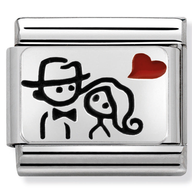 Silver Couple with Heart Link