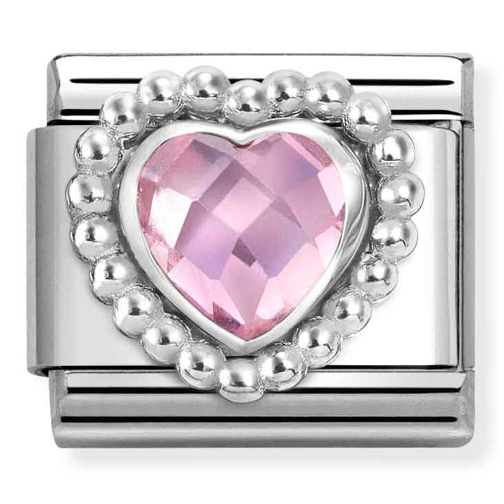 Silver with Pink Cubic Zirconia Heart Link