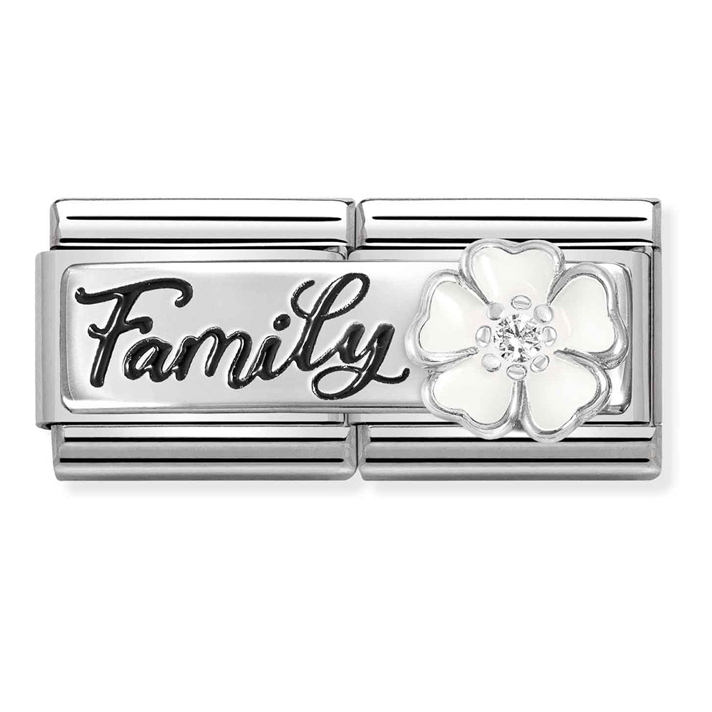 Silver "Family" with White Flower Double Link