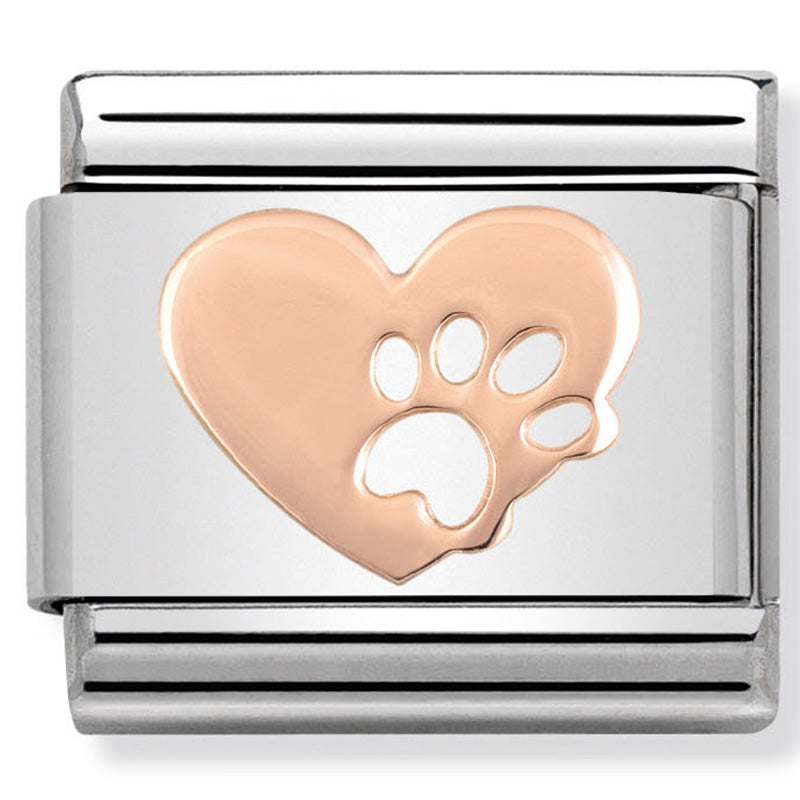 Silver Rose Gold Paw Print and Heart Link