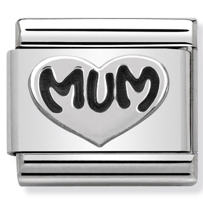 Silver "Mum" in Heart Link