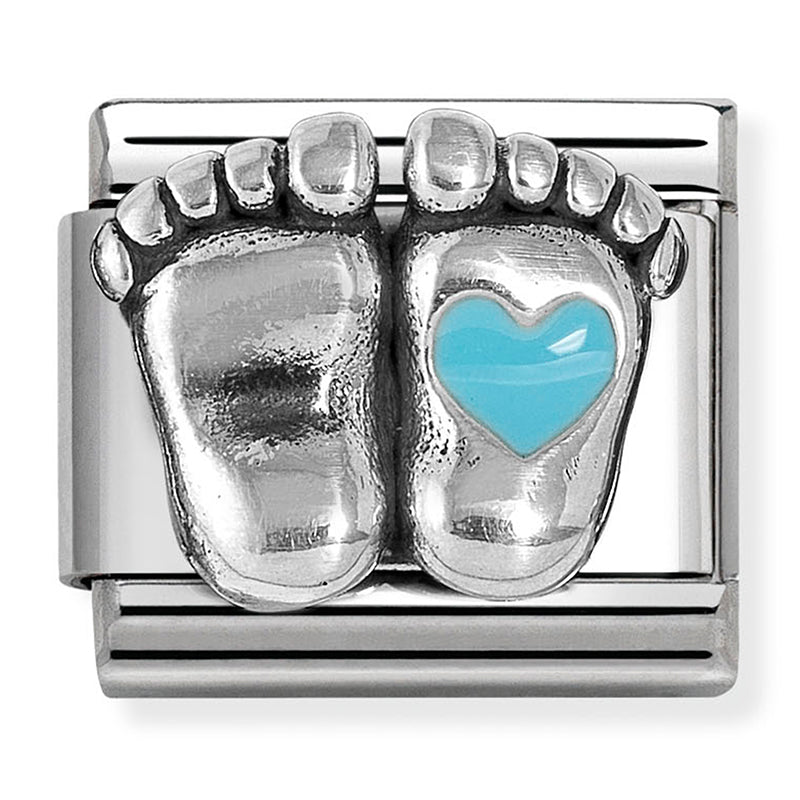 Silver Feet with Blue Heart Link