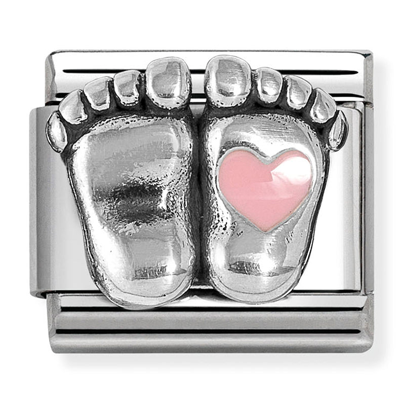 Silver Feet with Pink Heart Link