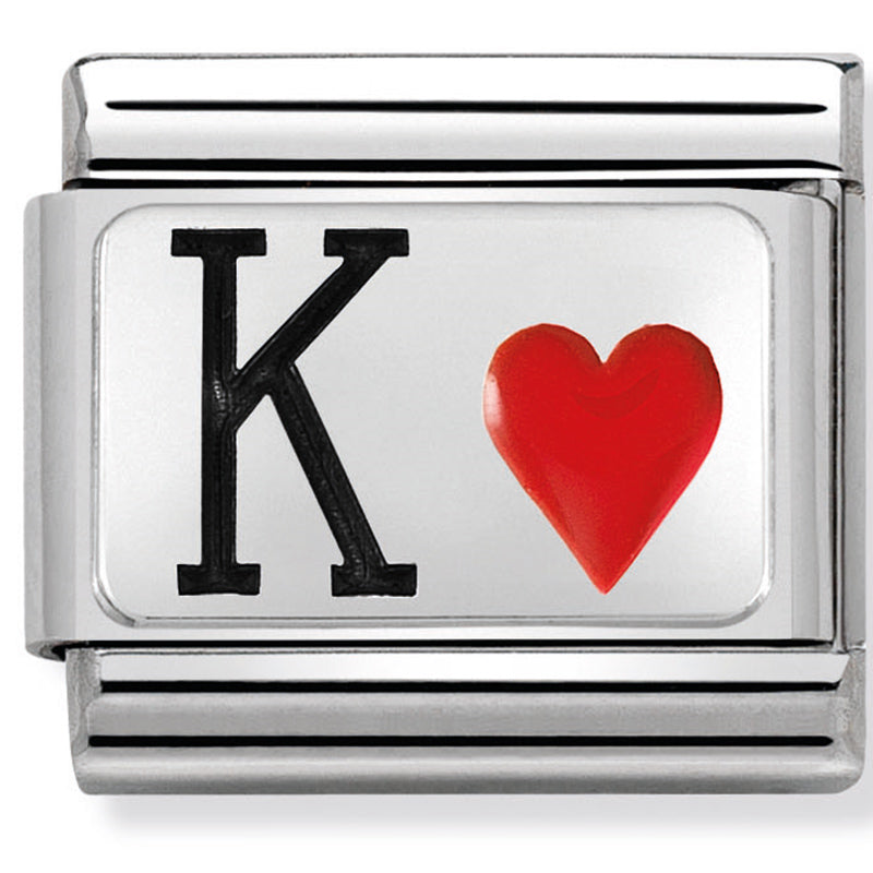 Silver "K" and Red Heart Link