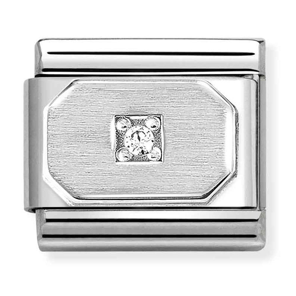 Silver with Cubic Zirconia in Rectangle Link
