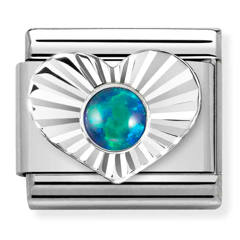 Silver Hear with Green Opal Link