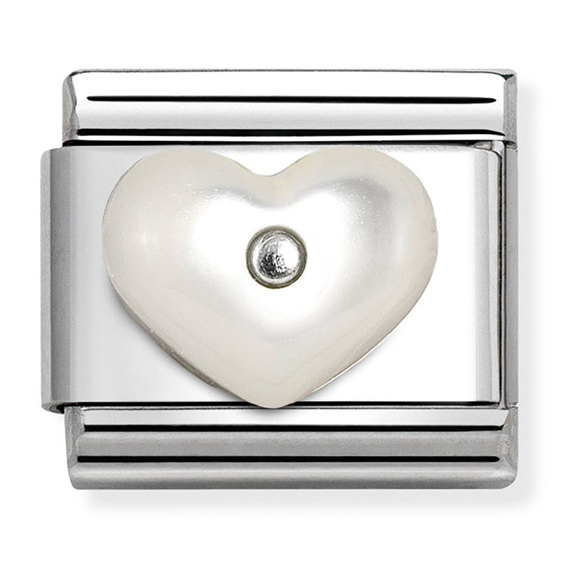 Silver with White Pearl Heart Link