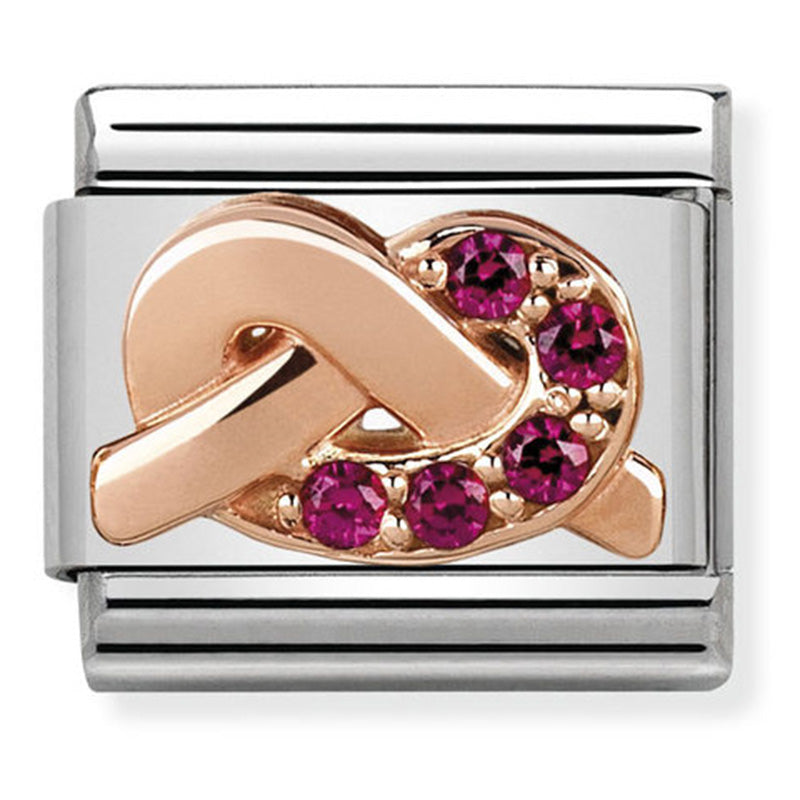 Rose Gold with Red Cubic Zirconia Knot Link