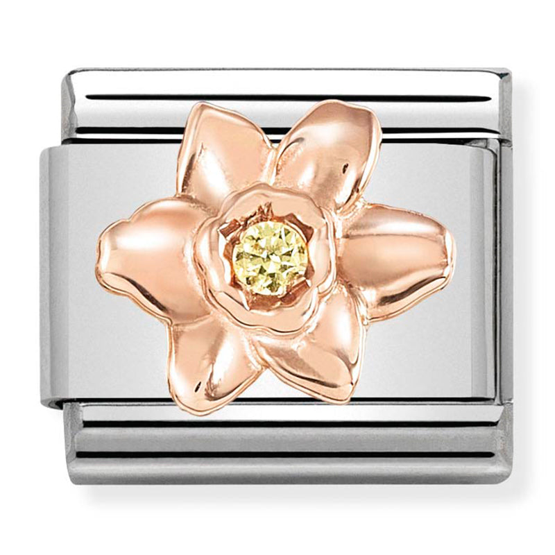 Rose Gold Daffodil with Cubic Zirconia Link