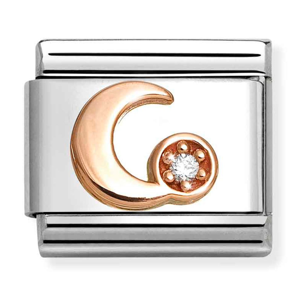 Rose Gold White Moon with Cubic Zirconia Link