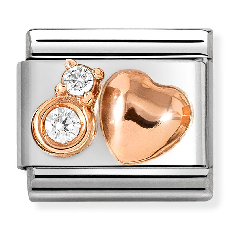 Rose Gold Heart with Two Cubic Zirconia