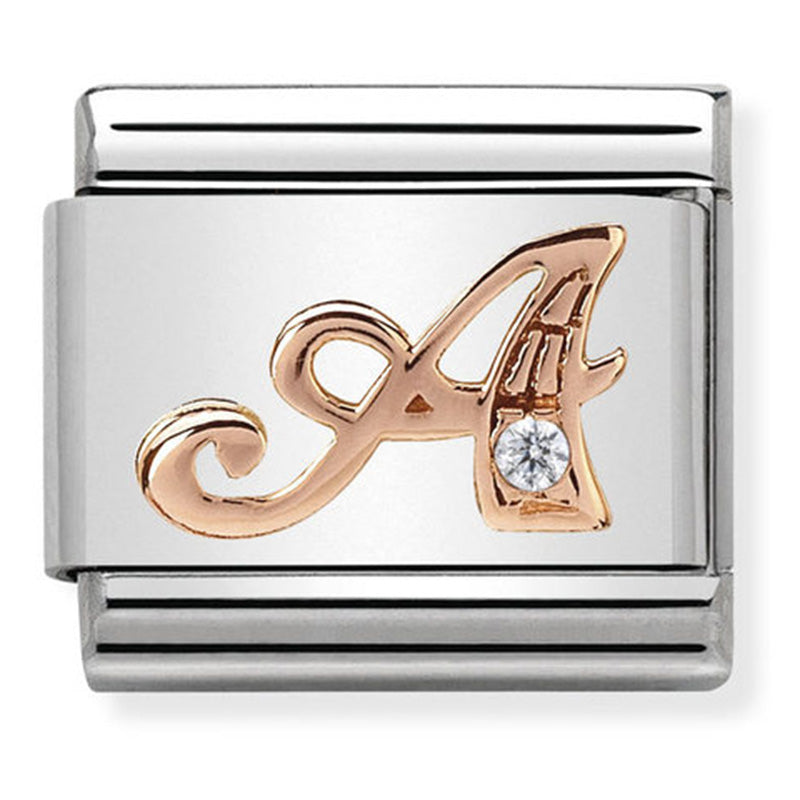 Rose Gold Letter "A" with Cubic Zirconoa Link