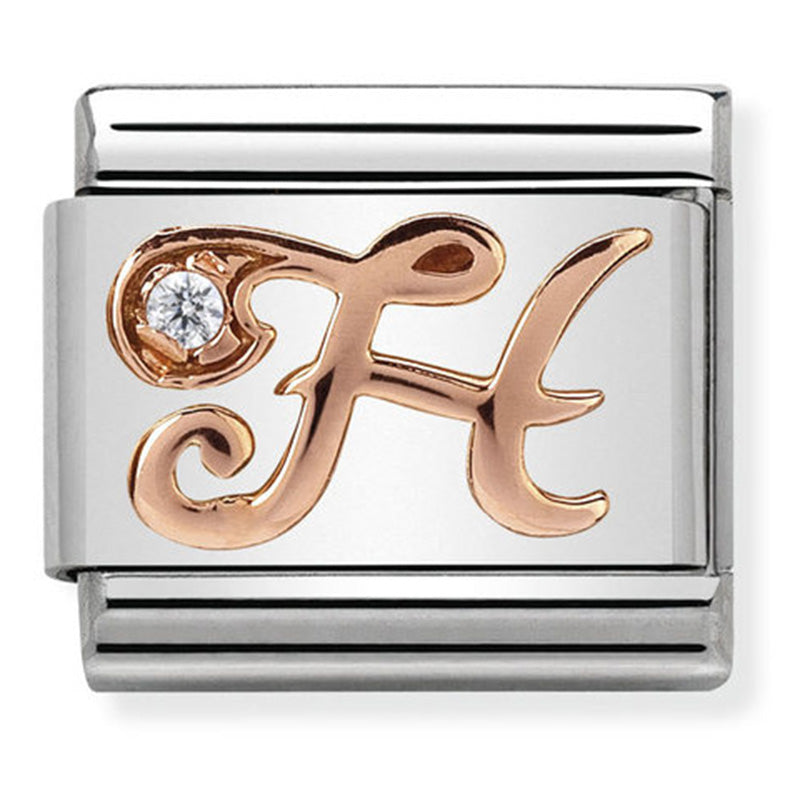 Rose Gold Letter "H" with Cubic Zirconia Link